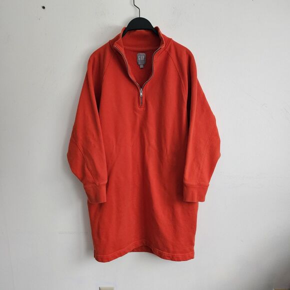 Gap Half Zip Front Dress Raglan Sleeve French Terry Knit Grenadine Orange MP - Picture 1 of 9